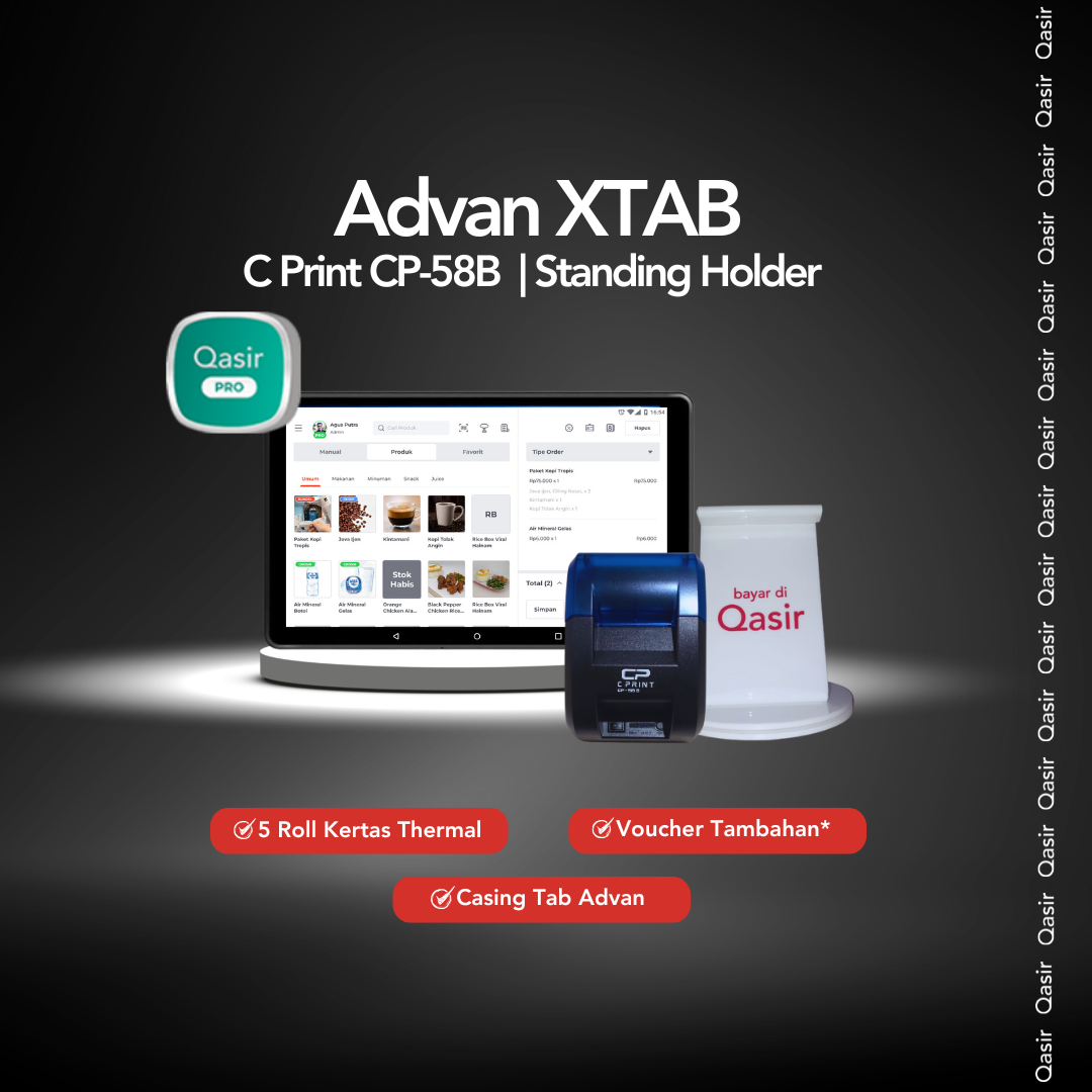 Perangkat Kasir Advan XTAB + C Print CP-58B + Standing Holder + Qasir Pro