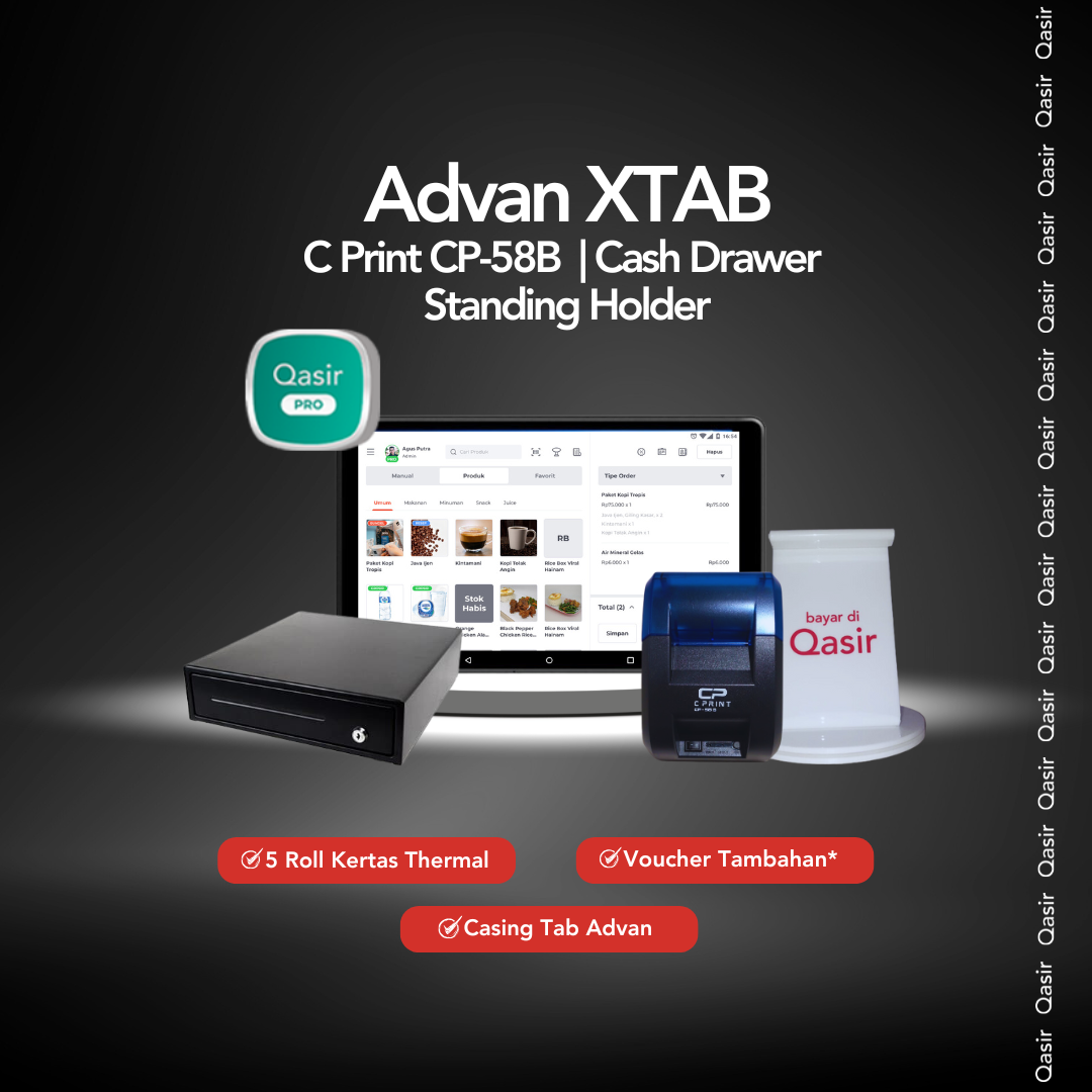 Perangkat Kasir Advan XTAB + C Print CP-58B + Standing Holder + Cashdrawer + Qasir Pro